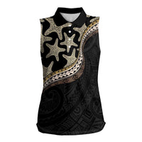 Beige Polynesian Starfish Unique Pattern Women Sleeveless Polo Shirt