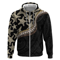 Beige Polynesian Starfish Unique Pattern Zip Hoodie