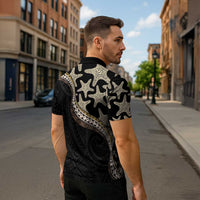 Beige Polynesian Starfish Unique Pattern Zipper Polo Shirt