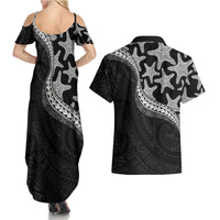 Monotone Polynesian Starfish Unique Pattern Couples Matching Summer Maxi Dress and Hawaiian Shirt