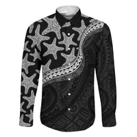 Monotone Polynesian Starfish Unique Pattern Family Matching Puletasi and Hawaiian Shirt LT01 Dad's Shirt - Long Sleeve Black - Polynesian Pride