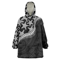 Monotone Polynesian Starfish Unique Pattern Wearable Blanket Hoodie