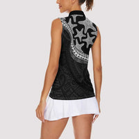 Monotone Polynesian Starfish Unique Pattern Women Sleeveless Polo Shirt