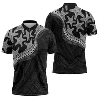Monotone Polynesian Starfish Unique Pattern Zipper Polo Shirt