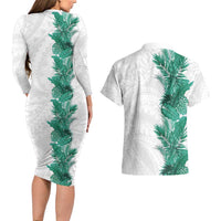 Hawaii Tropical Leaves Couples Matching Long Sleeve Bodycon Dress and Hawaiian Shirt Polynesian Pattern