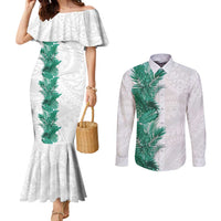 Hawaii Tropical Leaves Couples Matching Mermaid Dress and Long Sleeve Button Shirt Polynesian Pattern
