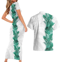 Hawaii Tropical Leaves Couples Matching Short Sleeve Bodycon Dress and Hawaiian Shirt Polynesian Pattern
