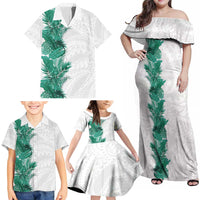 Hawaii Tropical Leaves Family Matching Off Shoulder Maxi Dress and Hawaiian Shirt Polynesian Pattern