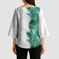 Hawaii Tropical Leaves Kimono Sleeve Blouse Polynesian Pattern