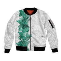 Hawaii Tropical Leaves Sleeve Zip Bomber Jacket Polynesian Pattern