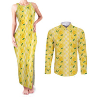 Hawaii Lemon Palaka Couples Matching Tank Maxi Dress and Long Sleeve Button Shirt Striped Stylized