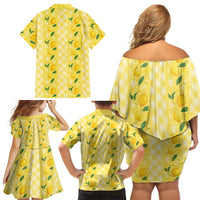Hawaii Lemon Palaka Family Matching Off Shoulder Short Dress and Hawaiian Shirt Striped Stylized