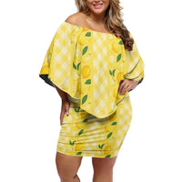 Hawaii Lemon Palaka Family Matching Off Shoulder Short Dress and Hawaiian Shirt Striped Stylized