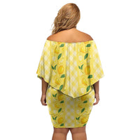 Hawaii Lemon Palaka Family Matching Off Shoulder Short Dress and Hawaiian Shirt Striped Stylized