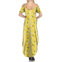 Hawaii Lemon Palaka Family Matching Summer Maxi Dress and Hawaiian Shirt Striped Stylized