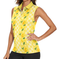 Hawaii Lemon Palaka Women Sleeveless Polo Shirt Striped Stylized