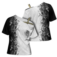 Hawaii Tropical Plant Monochrome Cross Shoulder Shirt Vibrant Polynesian Pattern