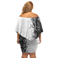 Hawaii Tropical Plant Monochrome Family Matching Off Shoulder Short Dress and Hawaiian Shirt Vibrant Polynesian Pattern
