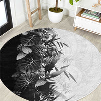 Hawaii Tropical Plant Monochrome Round Carpet Vibrant Polynesian Pattern