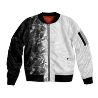 Hawaii Tropical Plant Monochrome Sleeve Zip Bomber Jacket Vibrant Polynesian Pattern