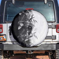 Hawaii Tropical Plant Monochrome Spare Tire Cover Vibrant Polynesian Pattern