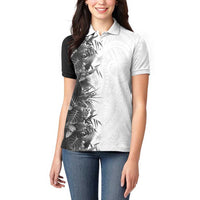 Hawaii Tropical Plant Monochrome Women Polo Shirt Vibrant Polynesian Pattern