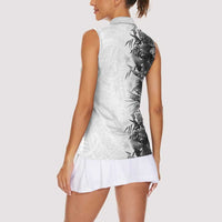 Hawaii Tropical Plant Monochrome Women Sleeveless Polo Shirt Vibrant Polynesian Pattern