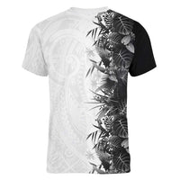 Hawaii Tropical Plant Monochrome Women V-Neck T-Shirt Vibrant Polynesian Pattern
