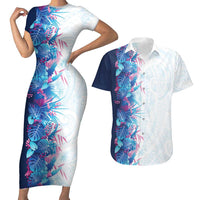 Hawaii Tropical Plant UliUli Couples Matching Short Sleeve Bodycon Dress and Hawaiian Shirt Vibrant Polynesian Pattern