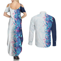 Hawaii Tropical Plant UliUli Couples Matching Summer Maxi Dress and Long Sleeve Button Shirt Vibrant Polynesian Pattern