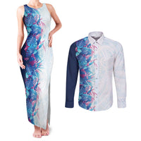 Hawaii Tropical Plant UliUli Couples Matching Tank Maxi Dress and Long Sleeve Button Shirt Vibrant Polynesian Pattern