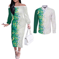 Hawaii Tropical Plant Omaomao Couples Matching Off The Shoulder Long Sleeve Dress and Long Sleeve Button Shirt Vibrant Polynesian Pattern