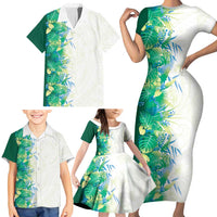 Hawaii Tropical Plant Omaomao Family Matching Short Sleeve Bodycon Dress and Hawaiian Shirt Vibrant Polynesian Pattern