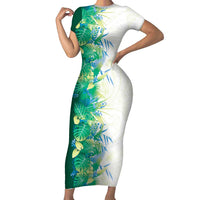 Hawaii Tropical Plant Omaomao Family Matching Short Sleeve Bodycon Dress and Hawaiian Shirt Vibrant Polynesian Pattern