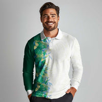 Hawaii Tropical Plant Omaomao Long Sleeve Polo Shirt Vibrant Polynesian Pattern