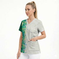 Hawaii Tropical Plant Omaomao Scrub Top Vibrant Polynesian Pattern