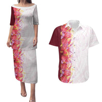 Hawaii Tropical Plant Akala Couples Matching Puletasi and Hawaiian Shirt Vibrant Polynesian Pattern
