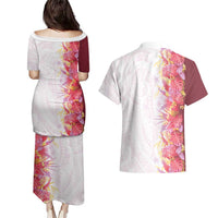 Hawaii Tropical Plant Akala Couples Matching Puletasi and Hawaiian Shirt Vibrant Polynesian Pattern