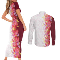 Hawaii Tropical Plant Akala Couples Matching Short Sleeve Bodycon Dress and Long Sleeve Button Shirt Vibrant Polynesian Pattern LT01 - Polynesian Pride