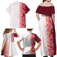Hawaii Tropical Plant Akala Family Matching Off Shoulder Maxi Dress and Hawaiian Shirt Vibrant Polynesian Pattern