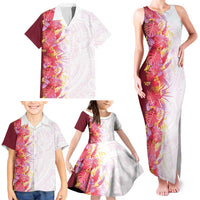 Hawaii Tropical Plant Akala Family Matching Tank Maxi Dress and Hawaiian Shirt Vibrant Polynesian Pattern