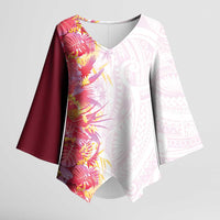 Hawaii Tropical Plant Akala Kimono Sleeve Blouse Vibrant Polynesian Pattern