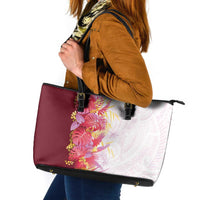 Hawaii Tropical Plant Akala Leather Tote Bag Vibrant Polynesian Pattern