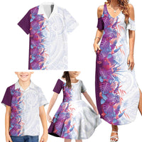 Hawaii Tropical Plant Poni Family Matching Summer Maxi Dress and Hawaiian Shirt Vibrant Polynesian Pattern