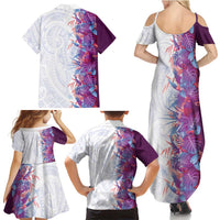 Hawaii Tropical Plant Poni Family Matching Summer Maxi Dress and Hawaiian Shirt Vibrant Polynesian Pattern