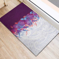 Hawaii Tropical Plant Poni Rubber Doormat Vibrant Polynesian Pattern