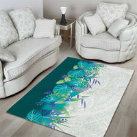 Hawaii Tropical Plant Teal Area Rug Vibrant Polynesian Pattern