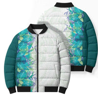 Hawaii Tropical Plant Teal Bomber Puffer Jacket Vibrant Polynesian Pattern