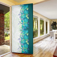 Hawaii Tropical Plant Teal Door Cover Vibrant Polynesian Pattern