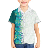 Hawaii Tropical Plant Teal Family Matching Summer Maxi Dress and Hawaiian Shirt Vibrant Polynesian Pattern